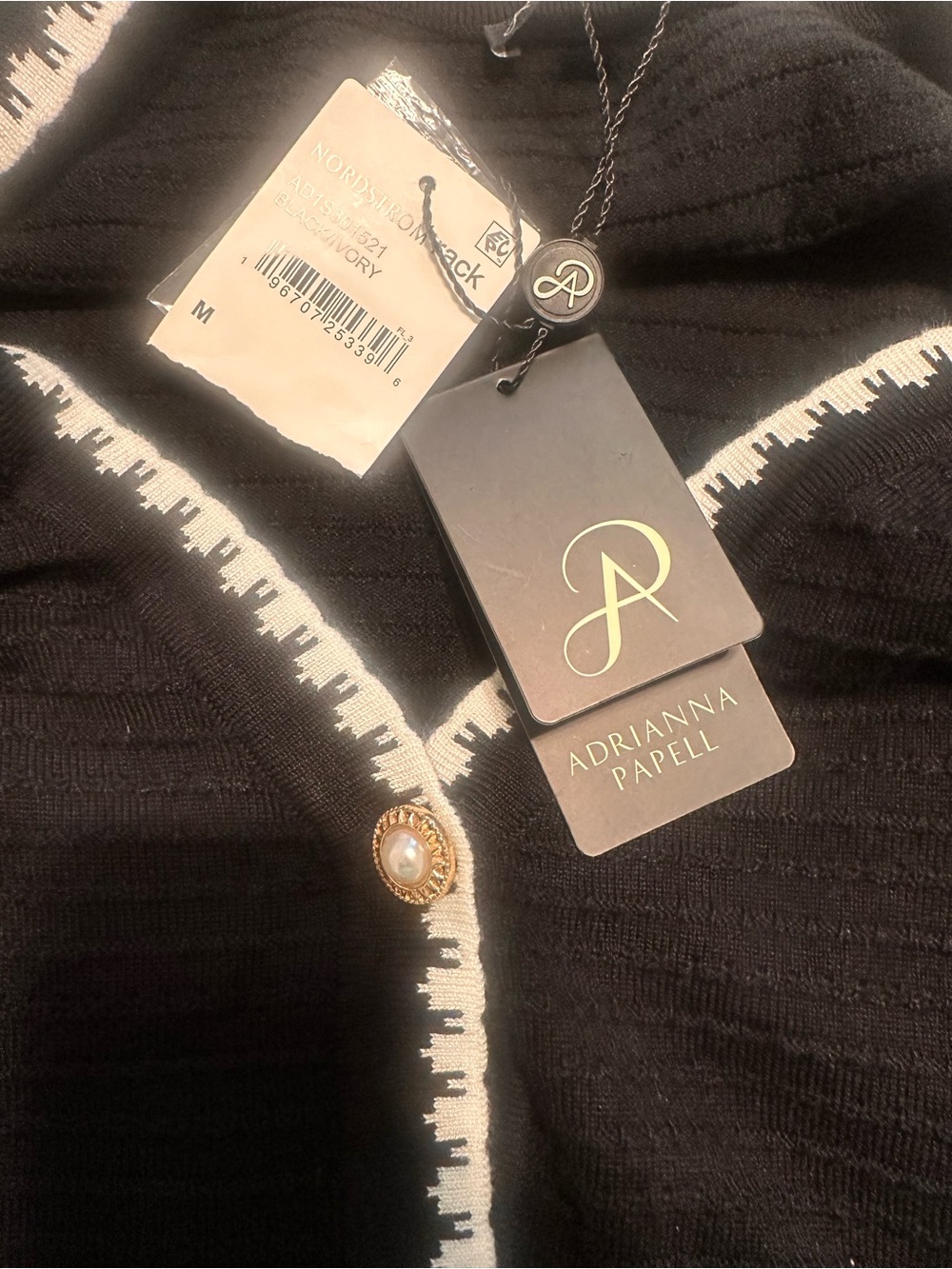 Adrianna Papell Black and White Trim Black Cardigan Size Medium - Picture 6 of 7